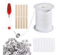 JurciCat Meche Bougie 5 Set Contient Un Rouleau Mèche Bougie De 61 M Long 100 Autocollants Meche pour Bougie 100 Supports Métalliques 1 Paire Ciseaux à Mèche Et 5 Dispositifs Centrage en Bois