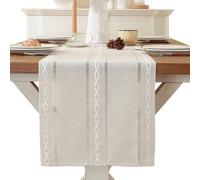 JURENEE Chemin de Table Vintage, 33 X 183 Cm, Coton et Lin Brodée, Nappe de Style Rustique, Table Runner Idéale pour Décorer Une Table de Restaurant, de Cuisine, de Fête Ou de Dessert (Blanc cassé)