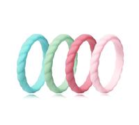 Jurikko Alliances empilables en silicone pour elle - Bagues de promesse confortables en caoutchouc tressé - 4 bagues, Silicone, Aucune pierre précieuse