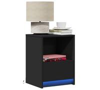 Juroupi Armoires de Chevet et lumières LED 2 pcs Noir Bois d'ingénierie,Boîte De Rangement De Jardin,Coffre De Stockage,Boîte De Stockage,
