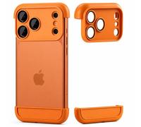 Jurqqer Protecteur d'Objectif de Caméra pour iPhone 17 Pro Max avec Revêtement AR [Coque Bumper Ultra-mince ](Cadres Haut et Bas) Silicone Liquide, Compatible for MagSafe, Sensation Nude, Orange