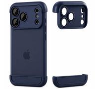 Jurqqer Protecteur d'Objectif de Caméra pour iPhone 17 Pro Max avec Revêtement AR [Coque Bumper Ultra-mince ](Cadres Haut et Bas) Silicone Liquide, Compatible for MagSafe, Sensation Nude, Bleu Intense