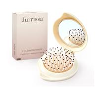 Jurrissa Brosse à cheveux pliable avec miroir pour femmes, hommes et enfants, brosse à cheveux compacte portable pour sac à main, sac de poche, brosse pliable avec étui, facile à transporter (beige)