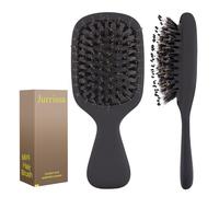 Jurrissa Mini brosse à cheveux en poils de sanglier pour femmes, hommes, enfants, petite brosse à cheveux portable pour poches, sacs à main, mini brosse démêlante pour ajouter de la brillance (noir)