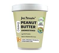 Jus' Amazin Beurre d'arachide crémeux bio - Non sucré (boîte de 1kg) | 31% de protéines | Ingrédient unique - Cacahuètes 100% bio (sans sucre ajouté) | Végétalien | Sans produits laitiers | Keto |