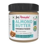 Jus' Amazin Crunchy Almond Butter - Unsweetened (200g), 25.5% Protein, Plant-Based Nutrition, 100% Almonds, Zero Additives, Vegan, Dairy Free, 100% Natural