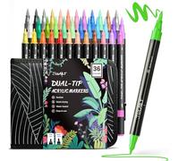 JusArt 36 Feutre Acrylique Peinture stylo,Acrylic Paint Marker,Marqueur Peinture Acrylique Verre pour Bois, Toile, Verre, Céramique,Feutre Acrylique Tooli-Art avec Sac