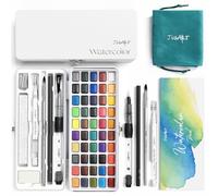 JusArt Ensemble de peinture aquarelle de 50 couleurs, fournitures artistiques avec couleur métallique, pinceaux de peinture, stylos pinceaux à eau, kit de peinture aquarelle portable pour artistes