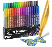 JusArt Lot de 32 marqueurs à paillettes acryliques à paillettes, pointe fine de 0,7 mm, stylos à paillettes métalliques pour enfants et adultes, loisirs créatifs, cartes de vœux, cadeaux