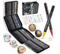 JusArt Lot de 72 marqueurs de peinture acrylique avec sac en toile, double pointe avec pointe pinceau et pointe fine, sans bavure, imperméables, non toxiques et inodores pour roche, œuf, bois, tissu