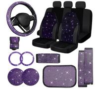 Jusen Lot de 17 Housses de siège de Voiture Brillantes en Velours Respirant avec Strass (Violette, Demi-Partie Brillante)