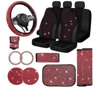 Jusen Lot de 17 Housses de siège de Voiture en Velours Respirant avec Strass (Rouge, Demi-Partie Brillante)