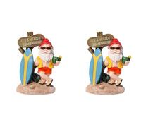 Jushenpoer 2X Figurines de GNOME DrôLes en RéSine avec Panneau de Bienvenue de Planche de Surf Une Statue Quelque Part à 5 Heures pour la DéCoration de la Cour du Jardin à