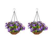 Jushenpoer 2X Fleurs Artificielles à Suspendre dans Un Panier pour DéCor de Jardin de Pelouse de Patio, pour la DéCoration D'ExtéRieur et D'IntéRieur-Violet