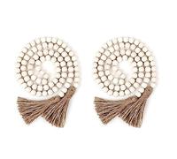 Jushenpoer 2X Guirlande de Perles en Bois avec Glands, Perles de Ferme Rustique Pays Décor Prière Boho Perles Tenture Murale Décoration Bois Couleur