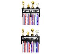 Jushenpoer 2X Never Give Up Présentoir à Médailles avec ÉtagèRe - Présentoir à Trophées et Médailles en Acier au Facile à Installer,B