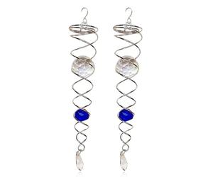 Jushenpoer 2X Stabilisateur de Fileur de Vent à Queue en Spirale de Boule de Regard Bleue, Spirale Décorative, Fileur de Vent en Spirale, Décoration de Jardin