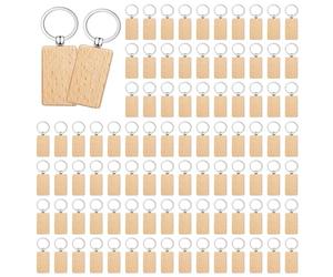 Jushenpoer 300 PièCes Porte-CléS en Bois Vierges en Vrac Rectangle Gravure sur Bois Vierges Porte-CléS en Bois Inachevé Porte-CléS A