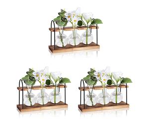 Jushenpoer 3X Station de Propagation de Plantes avec Support en Bois, Stations de Propagation de Bureau de Terrarium de Plantes, Vase en Verre D'Ampoule de Planteur d'air