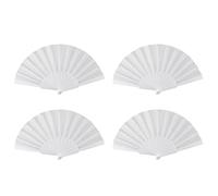 Jushenpoer 4X Eventail Pliable A Main Tissu en Plastique pour Dames Blanc