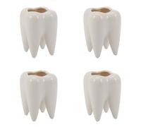 Jushenpoer 4X Pot de Fleur en Céramique Blanche en Forme de Dent Plante de Moderne Modèle de Dents Mini Pot de Bureau Cadeau Créatif(sans Plantes)