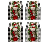 Jushenpoer 4X Table de Noël Noir et Blanc à Carreaux Décoration de Noël Décoration de Maison de Vacances Décoration de Cuisine