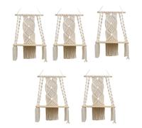Jushenpoer 5X Boho Macramé Étagère Murale à la Main Tissé Gland Tapisserie Support Bois Flottant Cintre de Rangement pour la Décoration Murale à