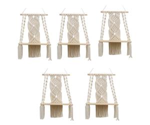 Jushenpoer 5X Boho Macramé Étagère Murale à la Main Tissé Gland Tapisserie Support Bois Flottant Cintre de Rangement pour la Décoration Murale à