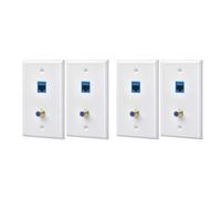 Jushenpoer Lot de 4 Prises de Plaque Murale Coaxiale Ethernet avec 1 Port Cat6 et 1 Plaque Murale RJ45 Coaxiale Plaquée Ou de Type F