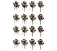 Jushenpoer Tiges de Baies Rouges Branches de Pin Baies de Noël à Feuilles Persistantes Décor 16 Pièces Séries Pommes de Pin Artificielles Branche Artisanat Couronne Prendre