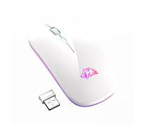 JUSHZ Souris sans Fil Ergonomique Gamer Bluetooth Silencieuse Gaming Suivi Optique Rechargeable Lampe De Respiration Colorée PPP Réglable (11X8X2CM,White)