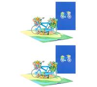 Jusitne ZSR Lot de 2 cartes pop-up vélo avec fleures, cartes de Voeux 3D, cartes d'anniversaire avec enveloppe, cartes 3D, carte cadeau cycliste
