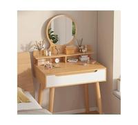 JUSKAQZYI commodes Coiffeuse avec Miroir Rond et éclairage, Petite Coiffeuse for Chambre à Coucher avec Beaucoup de Rangement, chêne 31 Pouces Coiffeuse(Oak,Single)