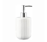 JUSKAQZYI Dispenser de Savon Liquide Distributeur de Savon for Salle de Bain et Cuisine, en céramique de Style Ferme Moderne à Rayures, Pompe en Acier Inoxydable Doseur de Savon Liquide(Wit)