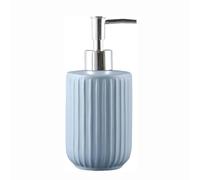 JUSKAQZYI Dispenser de Savon Liquide Distributeur de Savon for Salle de Bain et Cuisine, en céramique de Style Ferme Moderne à Rayures, Pompe en Acier Inoxydable Doseur de Savon Liquide(Light Blue)