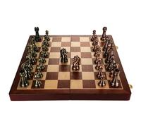 JUSKAQZYI échecs jeu Jeu d'échecs rétro en métal avec échiquier pliable en bois et pièces standard classiques faites à la main for adultes et enfants magnétique(39 * 39cm)