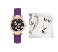 JUSKAQZYI étanche Montre Montres Tendance minimalistes for Femmes, Coffret de Montres analogiques | Montres-Cadeaux en Cuir Rondes et Confortables au Quotidien Cadeau Montre(Lila)