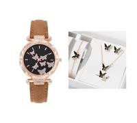 JUSKAQZYI étanche Montre Montres Tendance minimalistes for Femmes, Coffret de Montres analogiques | Montres-Cadeaux en Cuir Rondes et Confortables au Quotidien Cadeau Montre(Brown)