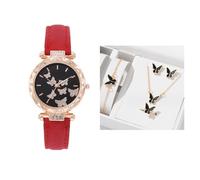 JUSKAQZYI étanche Montre Montres Tendance minimalistes for Femmes, Coffret de Montres analogiques | Montres-Cadeaux en Cuir Rondes et Confortables au Quotidien Cadeau Montre(Rot)