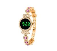 JUSKAQZYI Montre électronique for Femme entièrement en Diamant, Bracelet de Luxe en Acier Inoxydable, Montre-Bracelet numérique à Quartz, Un Simple Cadeau d'anniversaire(Rose Gold Purple)