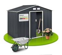 Juskys Abri à Outils en Métal 9m³ avec Toit Incliné, Porte Coulissante et Fondation - 277×191×192cm - Abri de Jardin (Gris)(XL)