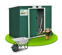 Juskys Abri de Jardin en métal de 4m³ avec Toit en Pente, Porte coulissante et Fondation - 213×130×173cm - Outils de Jardin en Acier (Vert)(M)