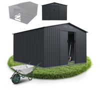 Juskys abri métallique XXL - Gris foncé, résistant aux intempéries avec Cadre de Fondation, Porte coulissante & verrouillable - pour Jardin & Stockage