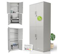 Juskys Armoire de Bureau en métal 180x80x40 cm - Armoire verrouillable en Acier avec 2 Portes, 3 étagères réglables & Pieds Ajustables - Gris Clair