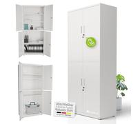 Juskys Armoire de Bureau en métal 180x80x40 cm - Armoire verrouillable en Acier avec 2 Portes, 3 étagères réglables & Pieds Ajustables - Blanc