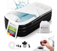 Juskys Baignoire Gonflable M - Baignoire Extérieure pour Adultes, Bassin Pliable et Mobile avec Dossier, Baignoire de Glace avec Couvercle et Pompe