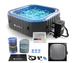 JUSKYS® Bain bouillonnant SpaLuxe - Structure extérieure, 130 Buses, Puissance Totale 3000 W, éclairage LED Gris/Bleu