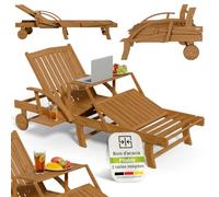 Juskys Bain de Soleil SunScape en Bois d’Acacia Naturel avec Table réglable Repose-Jambes Dossier Ajustable Pliable roulettes 196 x 72,5 x 30 cm