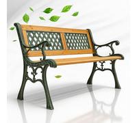 Juskys Banc de Jardin - Banc en Bois 2 Places avec accoudoirs & Dossier - Banc résistant aux intempéries 122x54x73 cm - éléments latéraux en Fonte- Naturel, Modèle San Remo