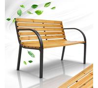 Juskys Banc de Jardin Modena en Bois 2 Places avec accoudoirs et Dossier - Banc résistant aux intempéries - Banc avec éléments latéraux en Acier- Naturel, 62x120x82cm